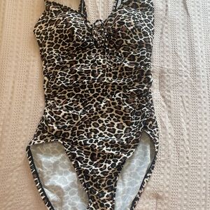 Aqua Green Leopard Print One-Piece Swimsuit in Brown and Black